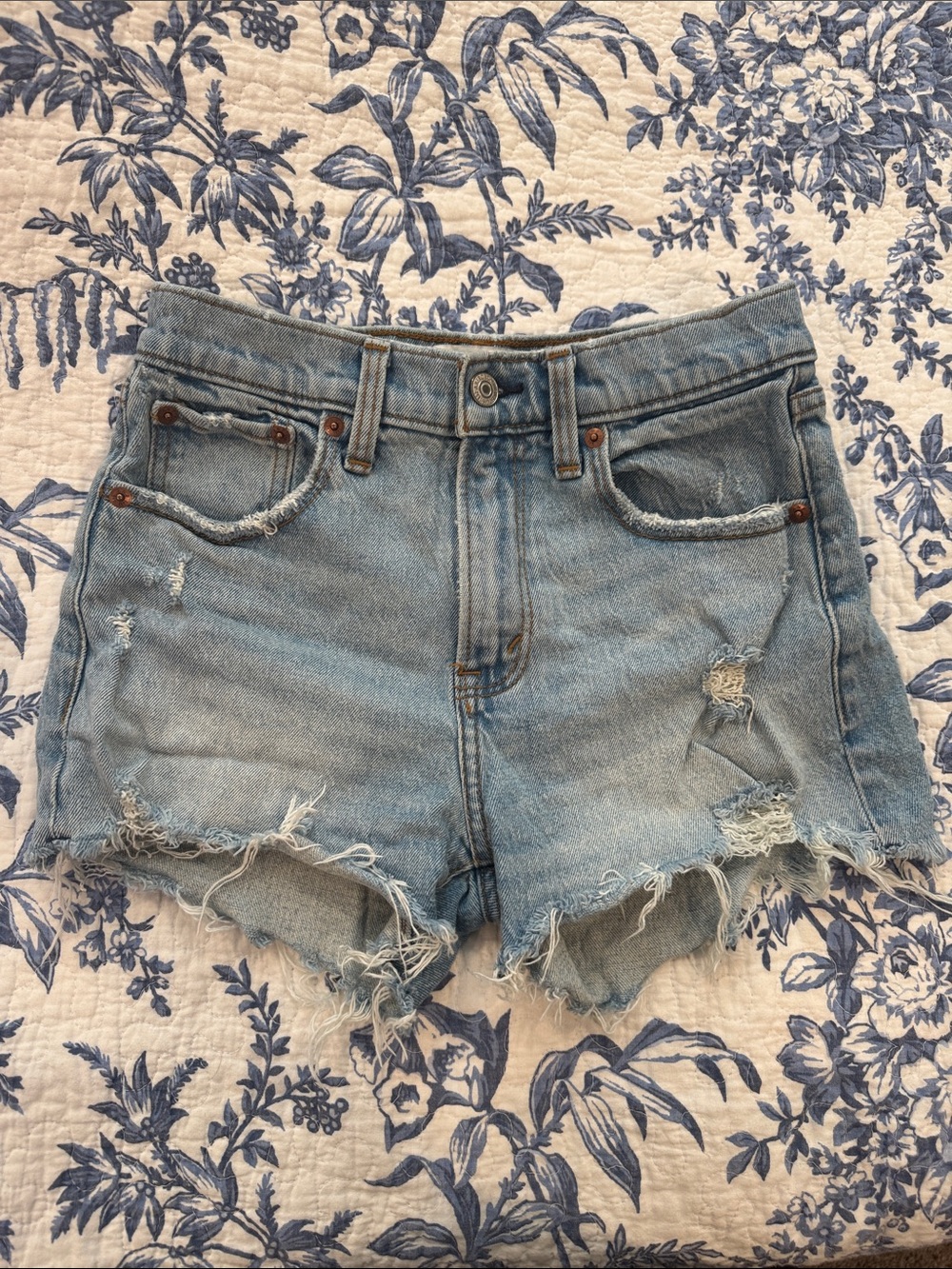 Abercrombie & Fitch Light Blue Distressed Denim Shorts